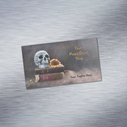 Gothic Skull  Books Yellow Sunflower Magic Magnetisch Visitekaartje (Voorbeeld)