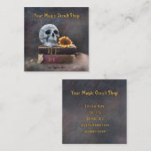 Gothic Skull Books Yellow Sunflower Magic Vierkante Visitekaartje (Voorkant / Achterkant)