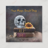 Gothic Skull Books Yellow Sunflower Magic Vierkante Visitekaartje (Voorkant)