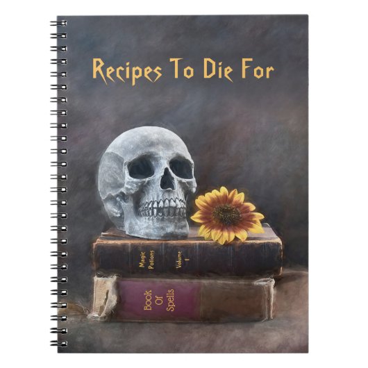 Gothic Skull  Books Yellow Sunflower Recipe Notitieboek (Voorkant)