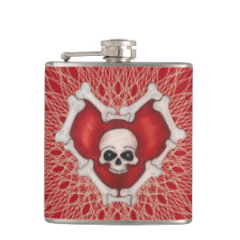 Gothic Skull Botten op Red Heart Spidery Lines Heupfles