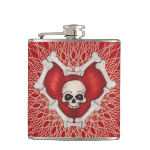 Gothic Skull Botten op Red Heart Spidery Lines Heupfles