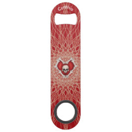 Gothic Skull Botten Red Heart Spooky Spiral Lines Speed Flessenopener