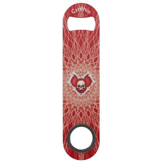 Gothic Skull Botten Red Heart Spooky Spiral Lines Speed Flessenopener (Voorkant)