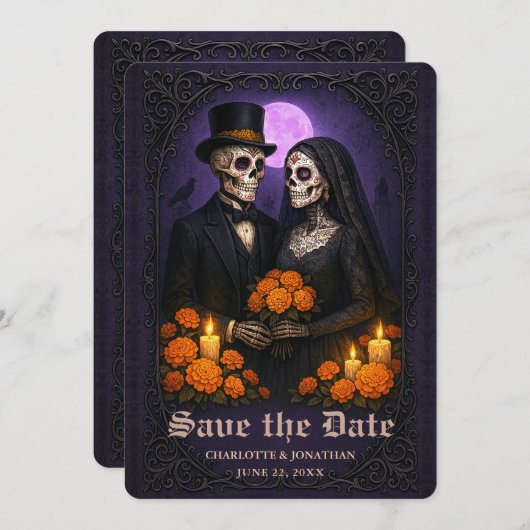 Gothic Skull Candy Couple Wedding Save the Date (Voorkant / Achterkant)