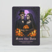 Gothic Skull Candy Couple Wedding Save the Date (Staand voorkant)