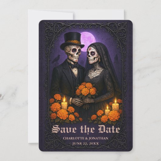 Gothic Skull Candy Couple Wedding Save the Date (Voorkant)