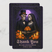 Gothic Skull Candy Couple Wedding Thank You Bedankkaart (Voorkant / Achterkant)