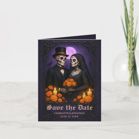 Gothic Skull Candy Koppel Trouw Save the Date Aankondiging (Voorkant)