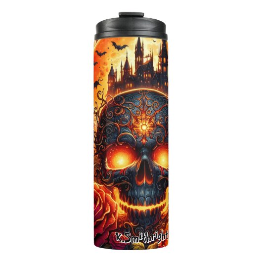 Gothic Skull Castle en Rozen Thermosbeker (Voorkant)