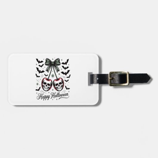 Gothic Skull Cherry Halloween Bagagelabel (Voorkant horizontaal)