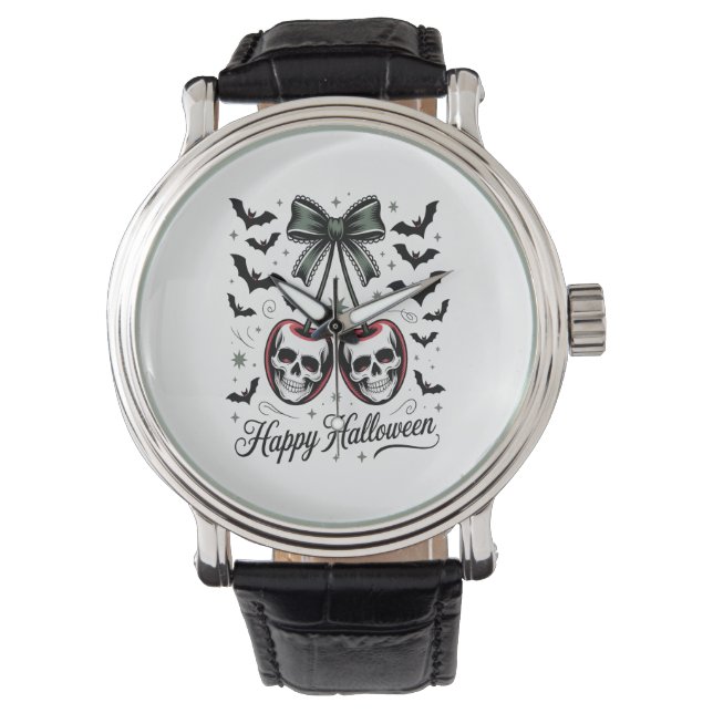 Gothic Skull Cherry Halloween Horloge (Voorkant)