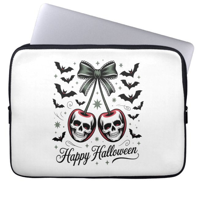 Gothic Skull Cherry Halloween Laptop Sleeve (Voorkant)