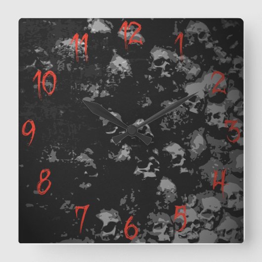 Gothic Skull Clock Vierkante Klok (Voorkant)