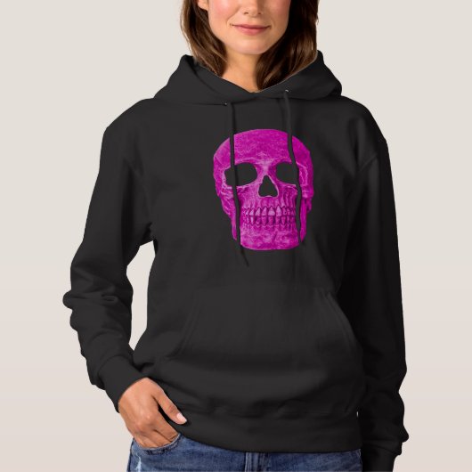 Gothic Skull Cool Neon Hot Pink Creepy Popart Hoodie (Voorkant)