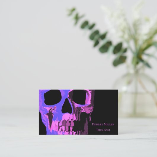 Gothic Skull Cool Pink Paars Black Macabre Visitekaartje (Staand voorkant)