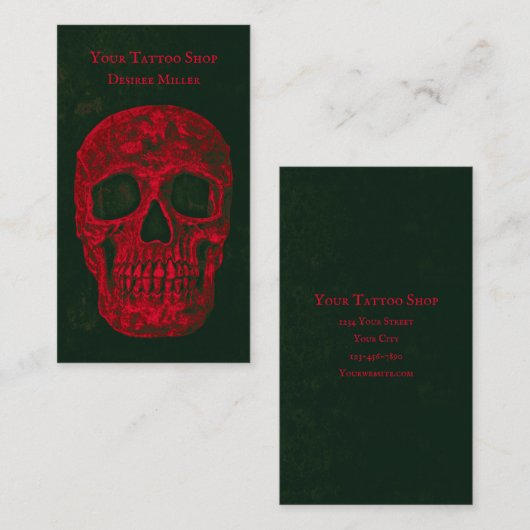 Gothic Skull Cool Red Green Grunge Textuur Visitekaartje (Voorkant / Achterkant)
