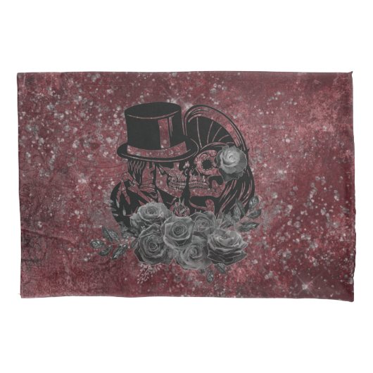 Gothic Skull Couple And Black Roses Eternal Love  Kussensloop (Voorkant)