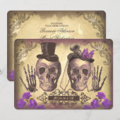 Gothic Skull Couple Day of the Dead Wedding paars Kaart (Voorkant / Achterkant)