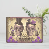 Gothic Skull Couple Day of the Dead Wedding paars Kaart (Staand voorkant)