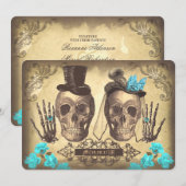 Gothic Skull Couple Day of the Dead Wedding Uitnod Kaart (Voorkant / Achterkant)