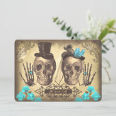 Gothic Skull Couple Day of the Dead Wedding Uitnod Kaart (Staand voorkant)