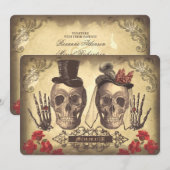 Gothic Skull Couple Day of the Dead Wedding Uitnod Kaart (Voorkant / Achterkant)