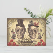 Gothic Skull Couple Day of the Dead Wedding Uitnod Kaart (Staand voorkant)