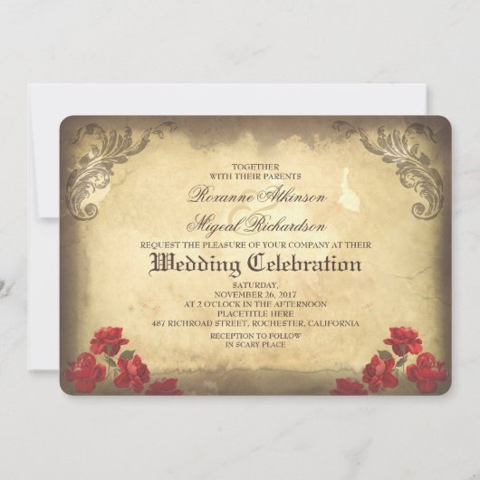 Gothic Skull Couple Day of the Dead Wedding Uitnod Kaart (Achterkant)