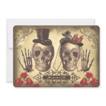 Gothic Skull Couple Day of the Dead Wedding Uitnod