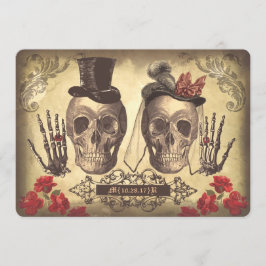 Gothic Skull Couple Day of the Dead Wedding Uitnod Kaart