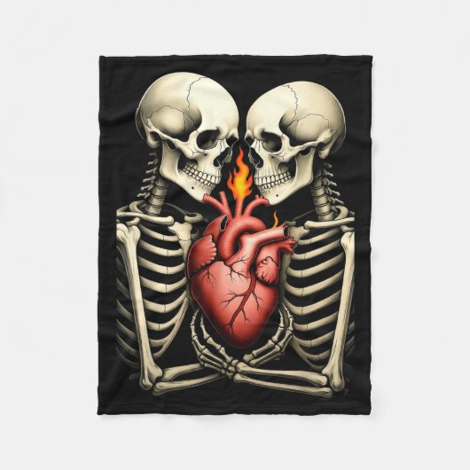 Gothic Skull Couple Flaming Heart Dark Romance Sty Fleece Deken (Voorkant)