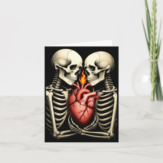 Gothic Skull Couple Flaming Heart Dark Romance Sty Kaart (Voorkant)
