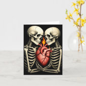 Gothic Skull Couple Flaming Heart Dark Romance Sty Kaart (Gele Bloem)