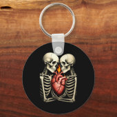 Gothic Skull Couple Flaming Heart Dark Romance Sty Sleutelhanger (Voorkant)