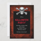 Gothic Skull Crossbones Red Grunge Halloween Party Kaart (Voorkant)