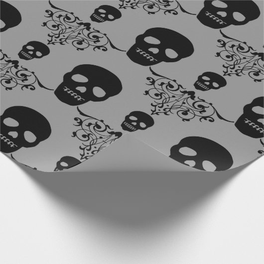 Gothic Skull Damask Cadeaupapier (Hoek)