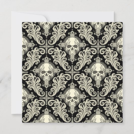 Gothic Skull Damask Halloween Party Kaart (Achterkant)