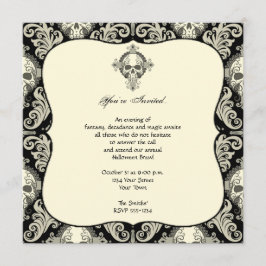 Gothic Skull Damask Halloween Party Kaart