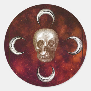 Gothic Skull en Moon Celestial Ronde Sticker