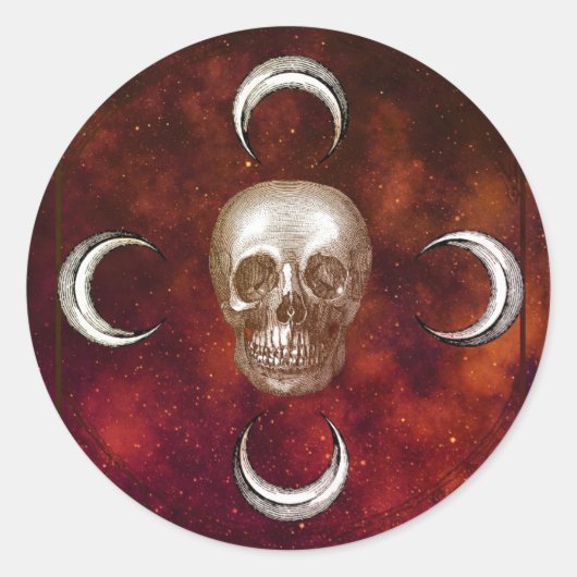 Gothic Skull en Moon Celestial Ronde Sticker (Voorkant)