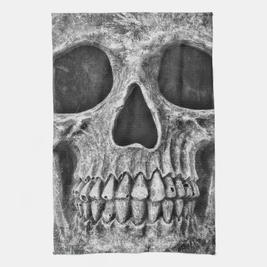 Gothic Skull Face Black and White Close Theedoek (Verticaal)