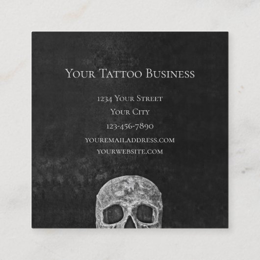 Gothic Skull Face Black and White Tattoo Shop Vierkante Visitekaartje (Achterkant)