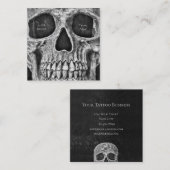 Gothic Skull Face Black and White Tattoo Shop Vierkante Visitekaartje (Voorkant / Achterkant)