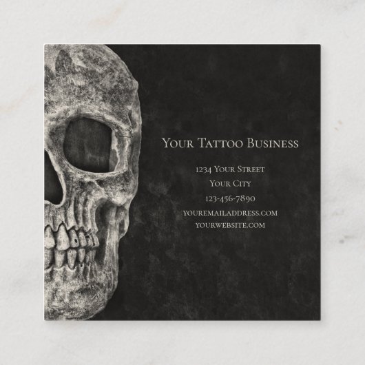 Gothic Skull Face Black and White Tattoo Shop Vierkante Visitekaartje (Achterkant)