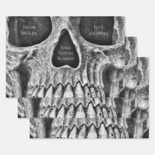 Gothic Skull Face Black and White Tattoo Shop Wrap Inpakpapier Vel