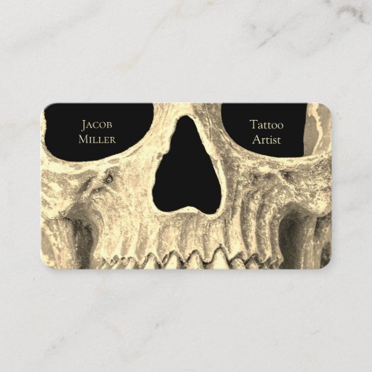 Gothic Skull Face Black Beige Tattoo Shop Visitekaartje (Voorkant)