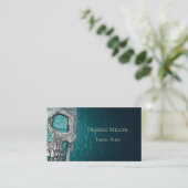 Gothic Skull Face Ggloeiend Blauwgroen Groen Tatto Visitekaartje (Staand voorkant)