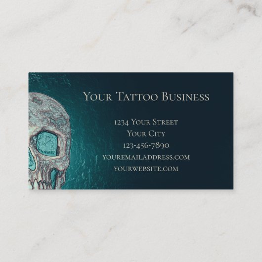 Gothic Skull Face Ggloeiend Blauwgroen Groen Tatto Visitekaartje (Achterkant)