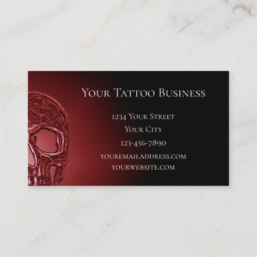 Gothic Skull Face Ggloeit Red Black Tattoo Shop Visitekaartje (Achterkant)